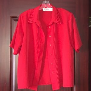 Elegant Red Button Down Top Size 16